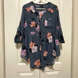 Torrid Floral Blouse - Blue and Pink